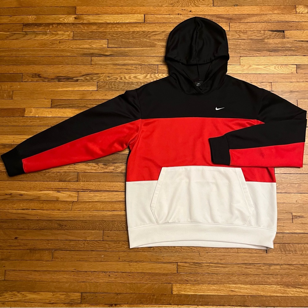 Nike Dri-Fit Hoodie Black Red White Color Block Size Large